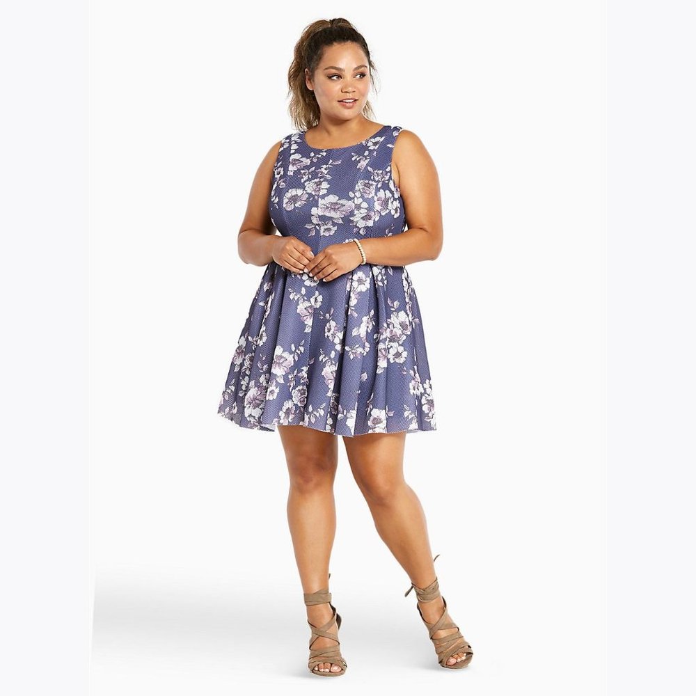 TORRID Navy Mesh Floral Print Pleated Dress sz 14 - Picture 2 of 11